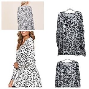 Maysoar Womens Tunic Tops Leopard Print Shirt Long Sleeve V Neck Blouse NWOT